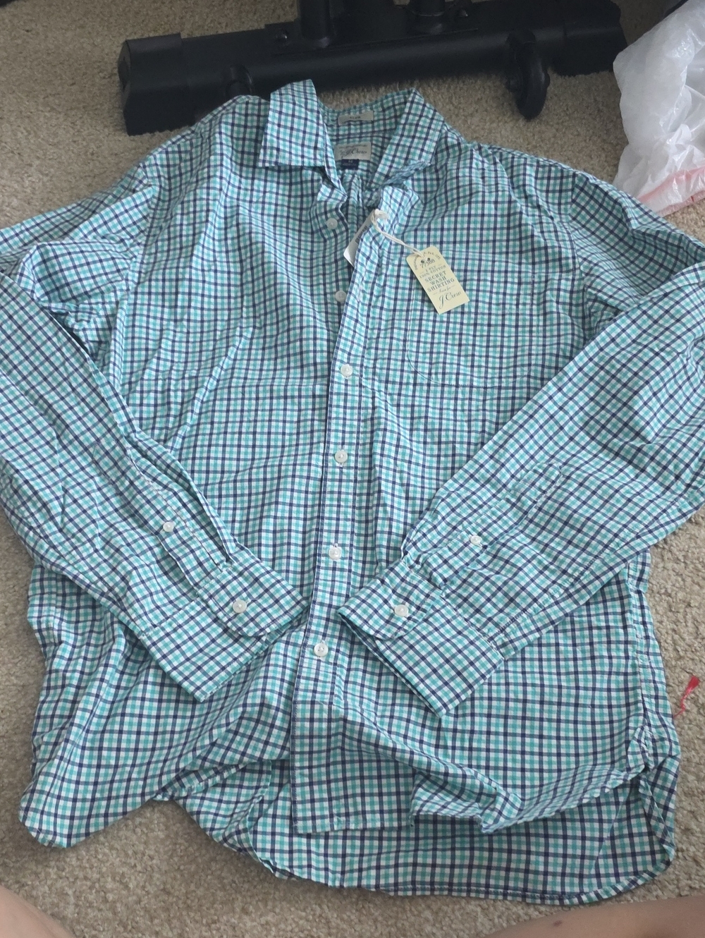 J. Crew Men's Plaid Button-Down Shirt in Teal and Navy